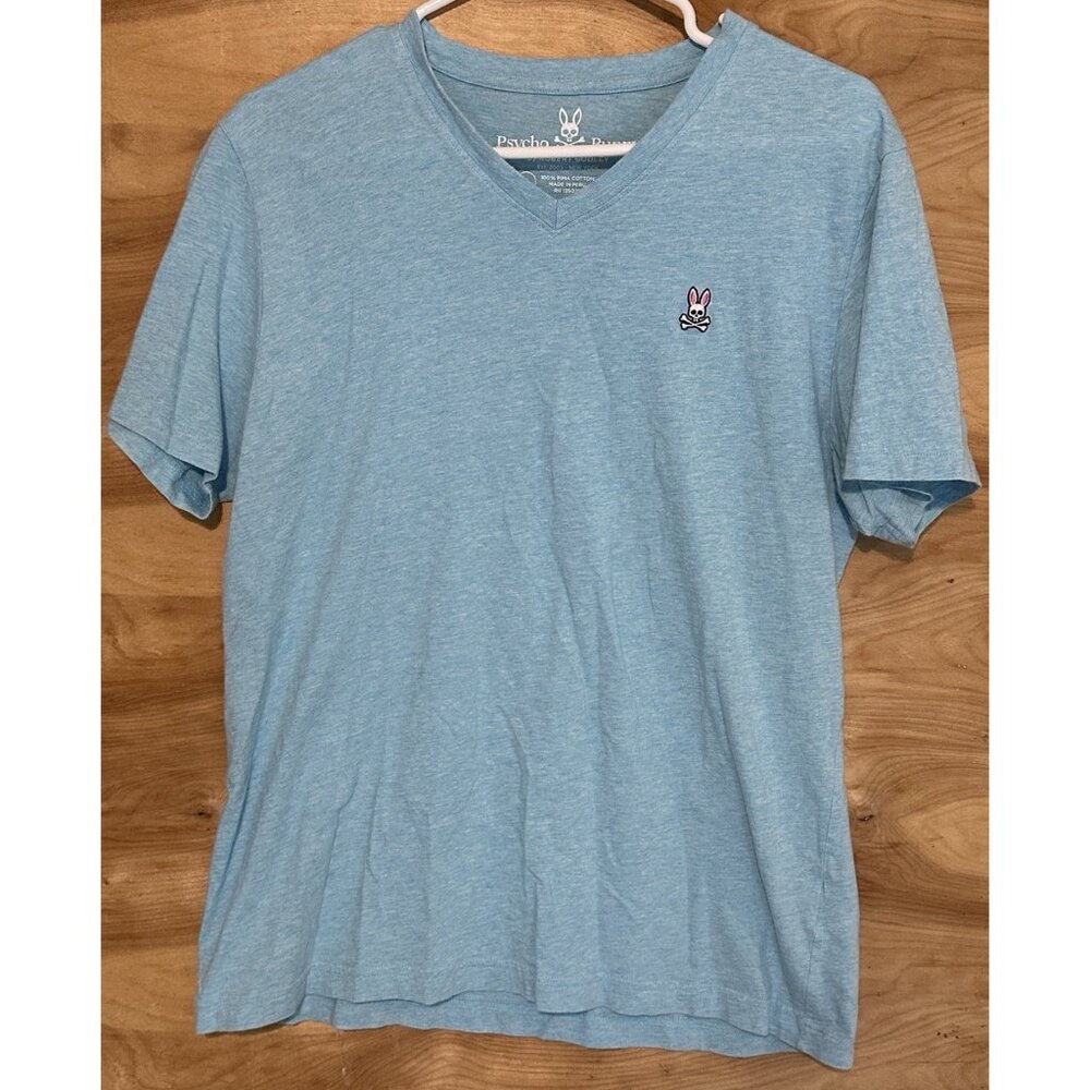 Psycho Bunny Robert Godley Blue V-Neck T-Shirt Size M Embroidered Logo
